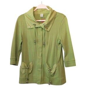 Women's  Jacket Chartreuse Green Cotton Knit 3/4 sleeve Small